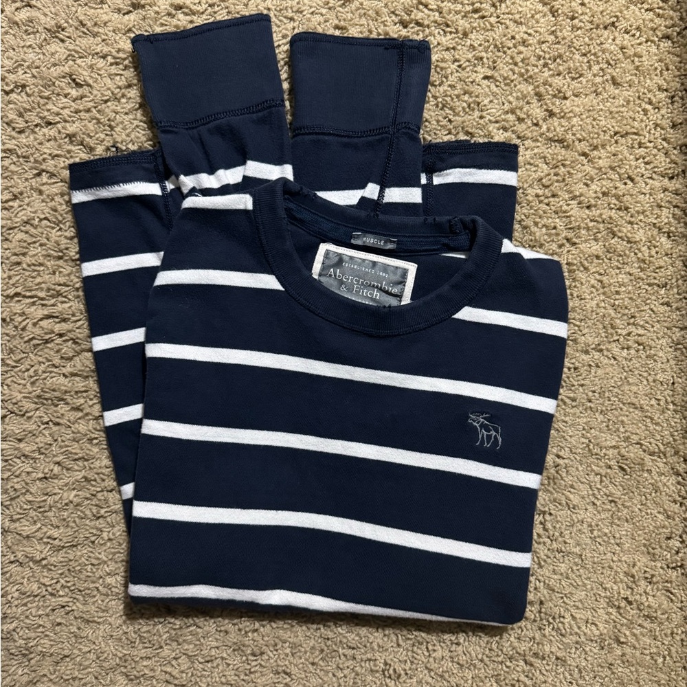 Y2K Abercrombie & Fitch Navy and White Striped Loungewear
